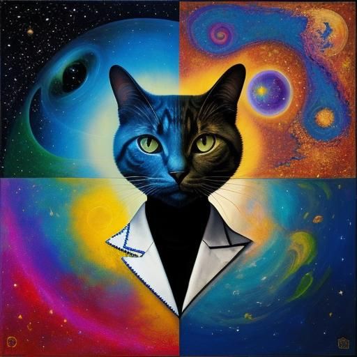 Dadaism and Surrealism Art Styles: Beautiful cosmic cat. V