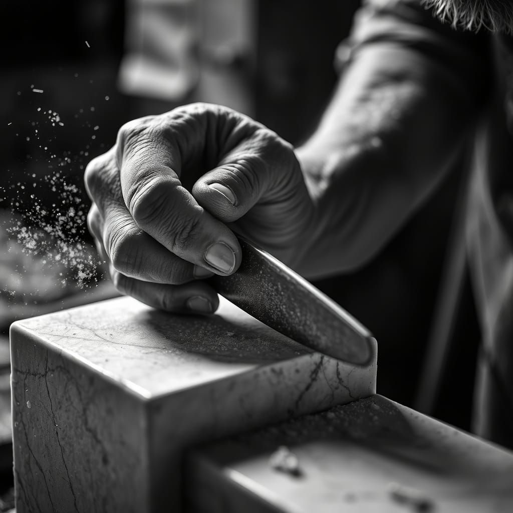 Artisan's Hands Sculpting Marble in High Detail