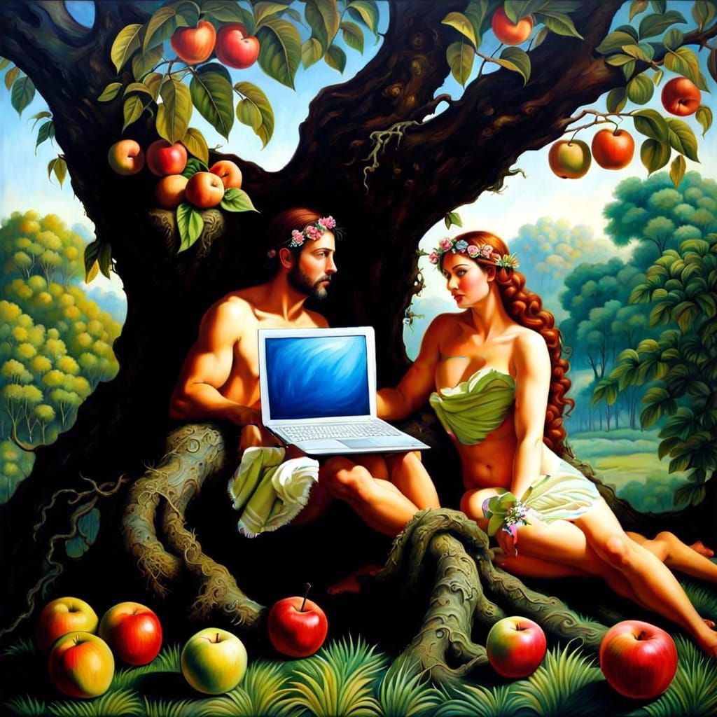 Adam and Eve Discover Apple AI Generated Artwork NightCafe Creator