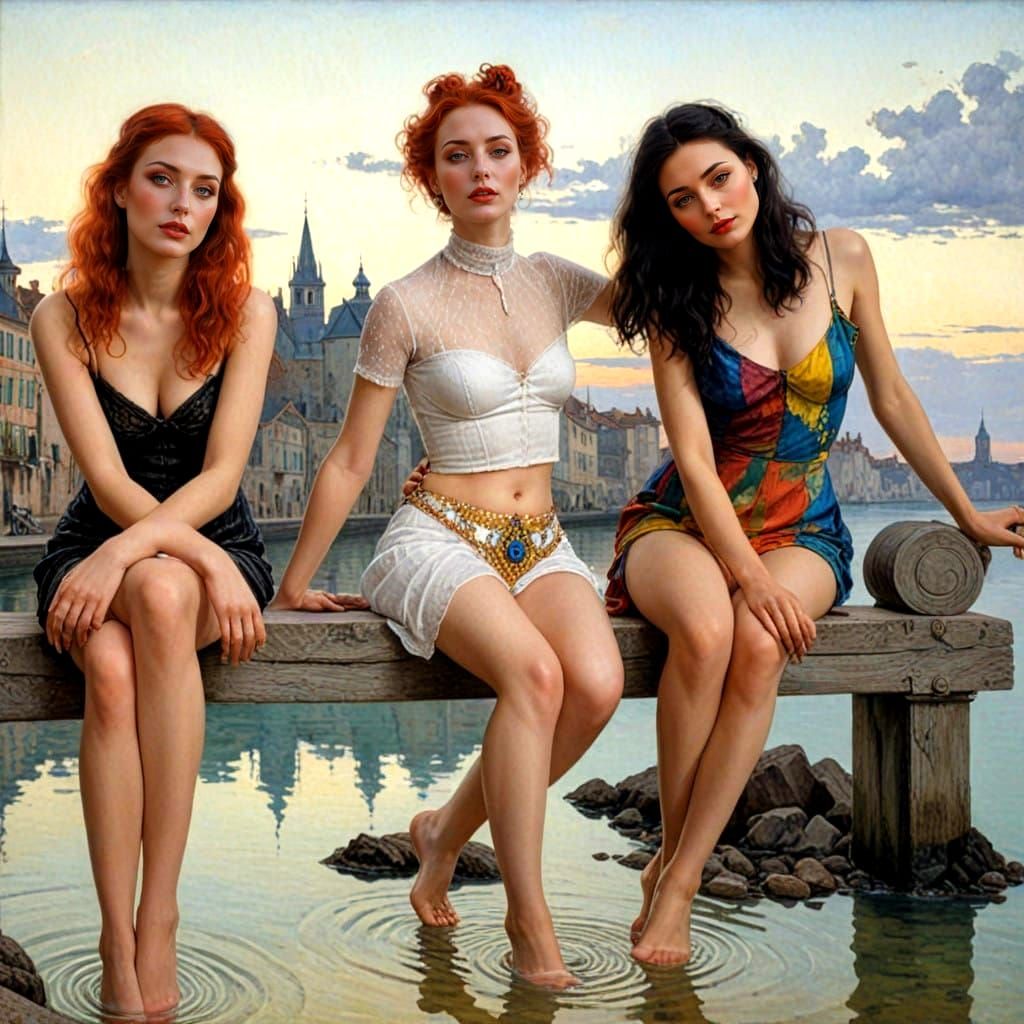 Sophisticated Women in Vibrant Surreal Landscape