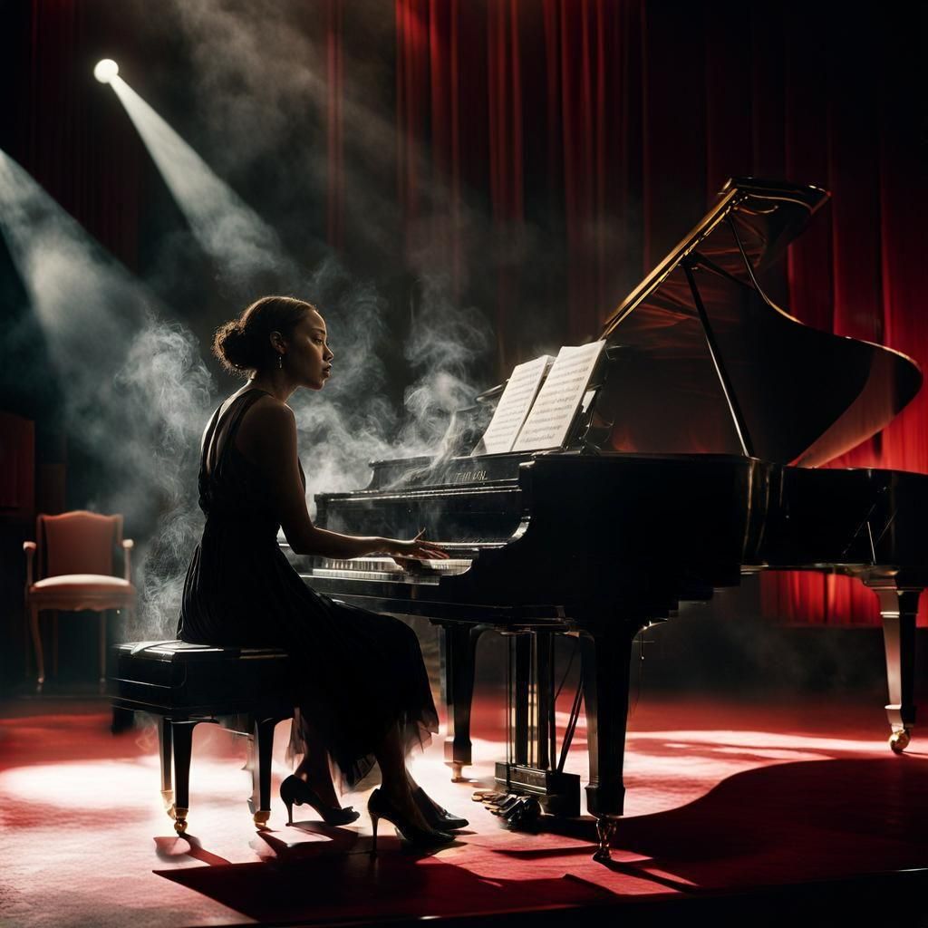music notes, piano, soul, jazz, female singer, smoky scenery