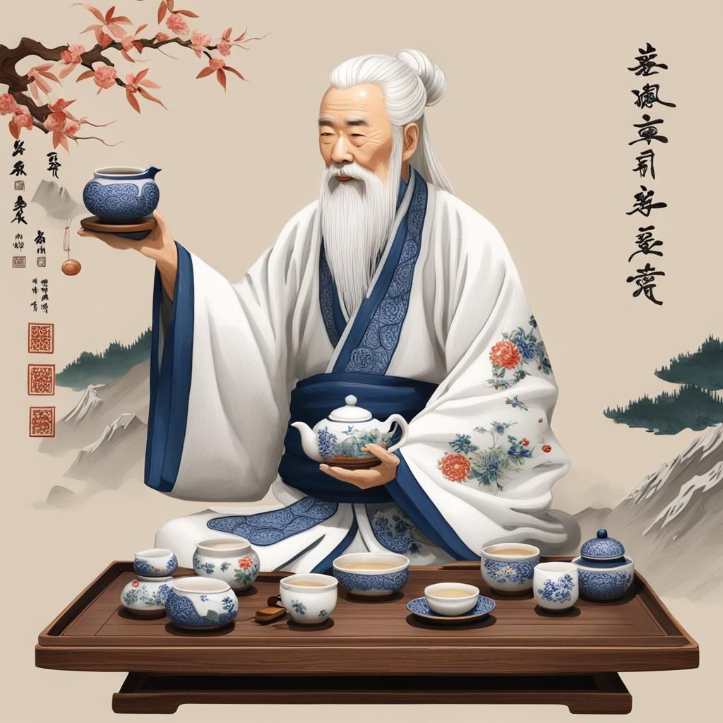 Chinese Tea Ceremony with White-Robed Master