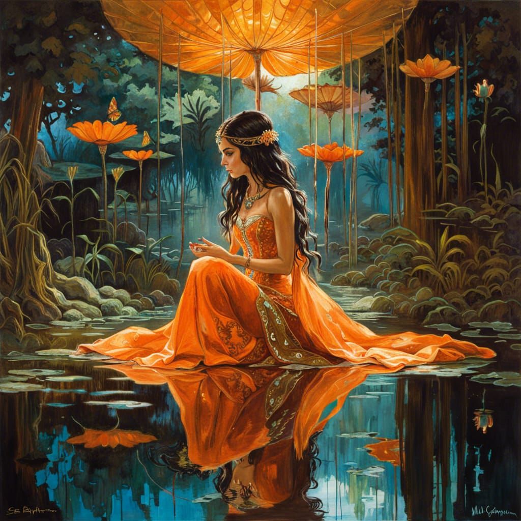 Bioluminescent Persian Princess in a Mirrored Reflection