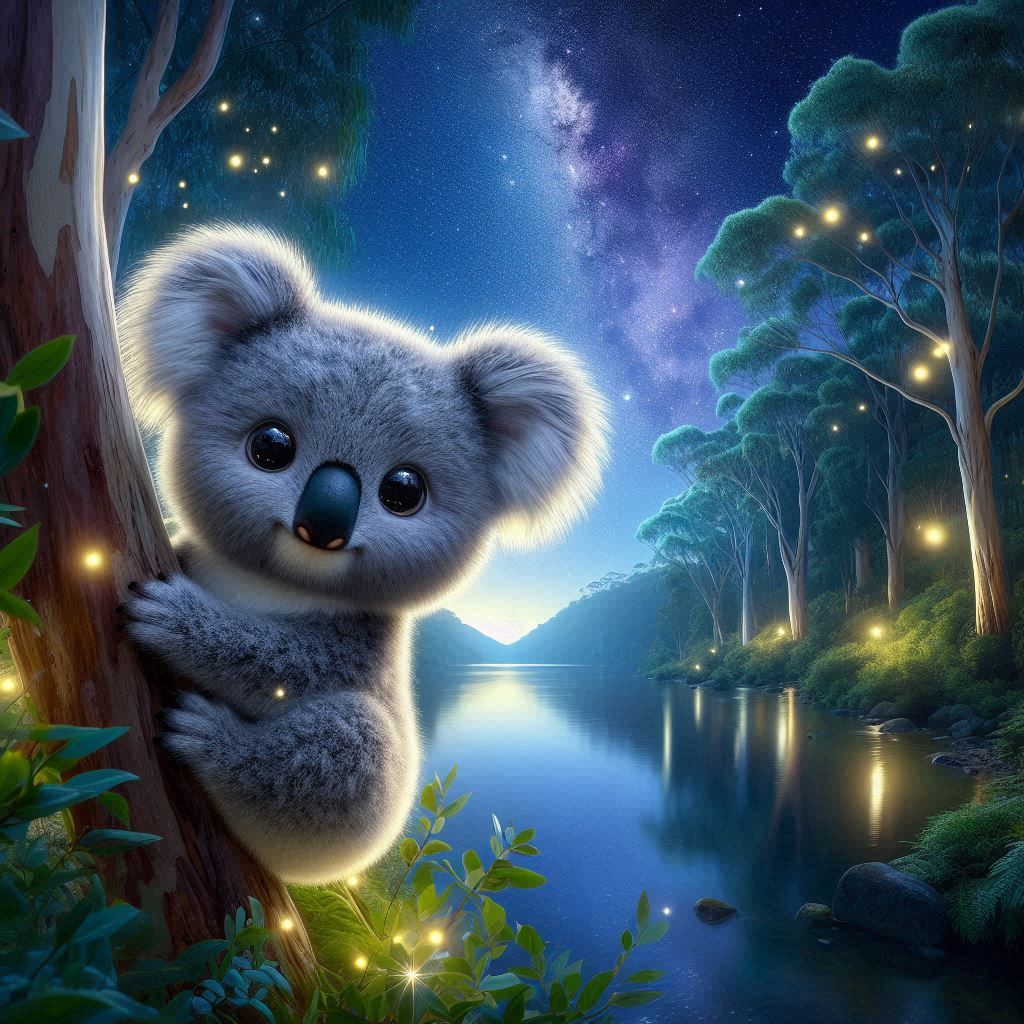 Starry Night Serenade with a Koala