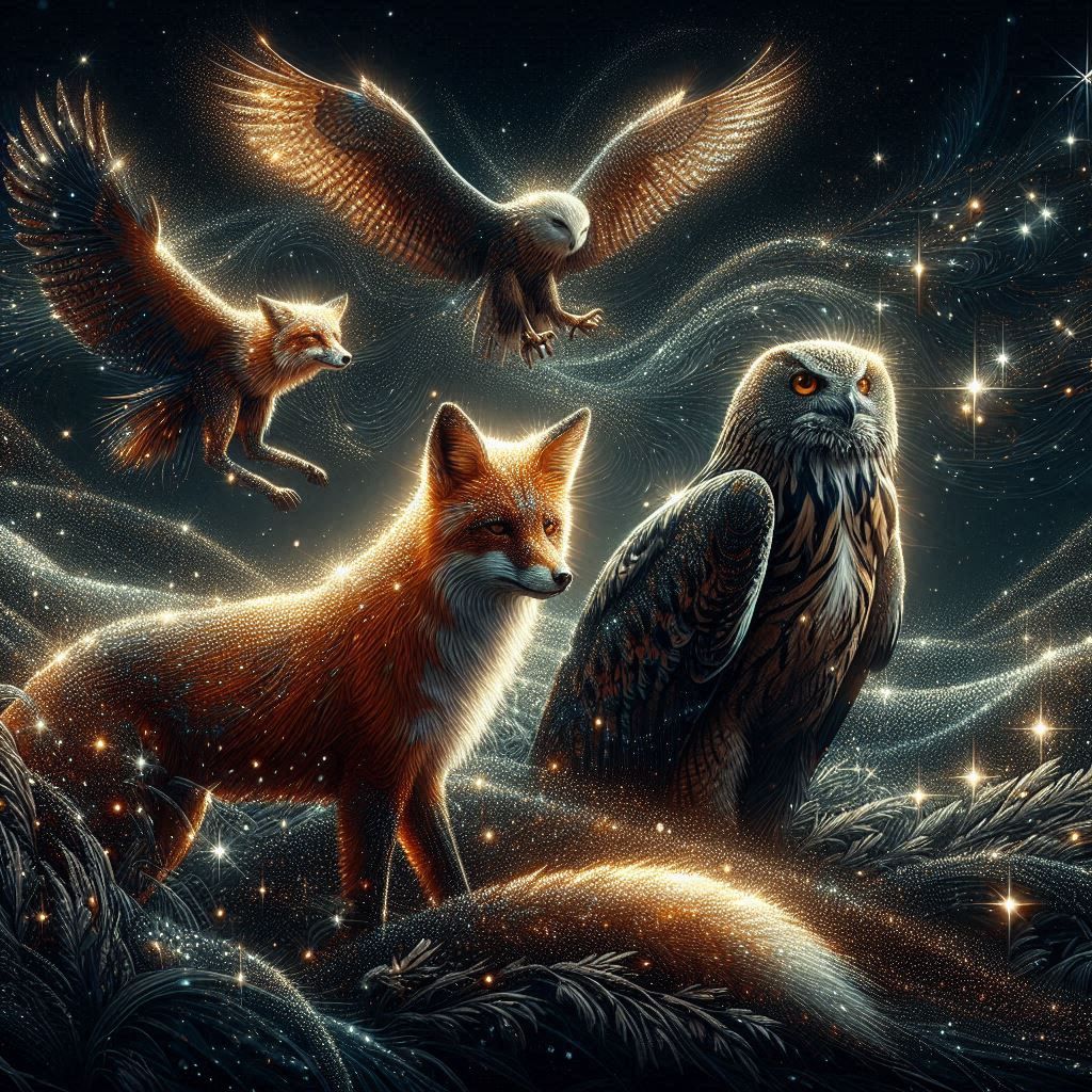 Fox, Owl and Eagle in the Darkness.
