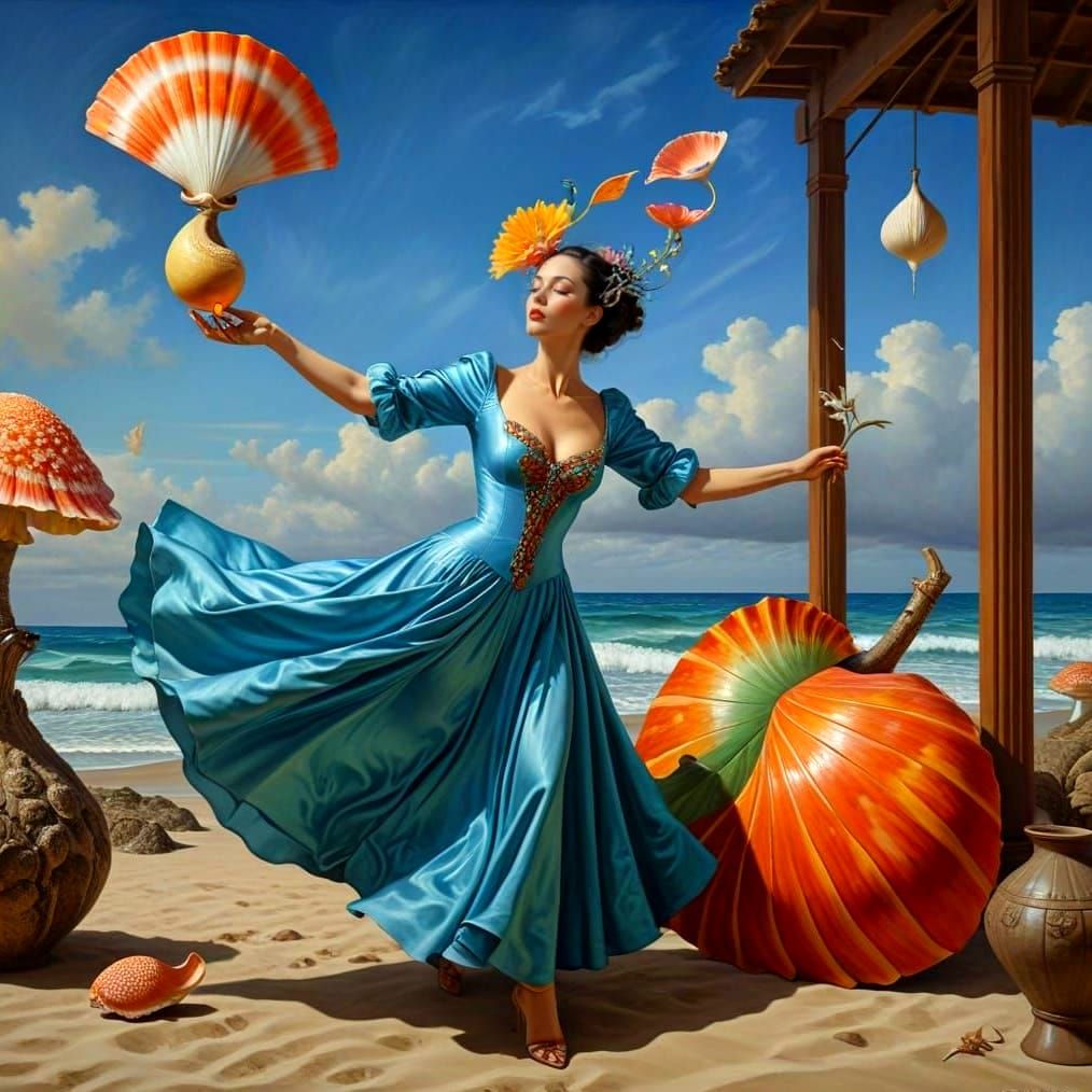 Surrealistic Portrait of a Happy Woman in Exotic Surrounding...