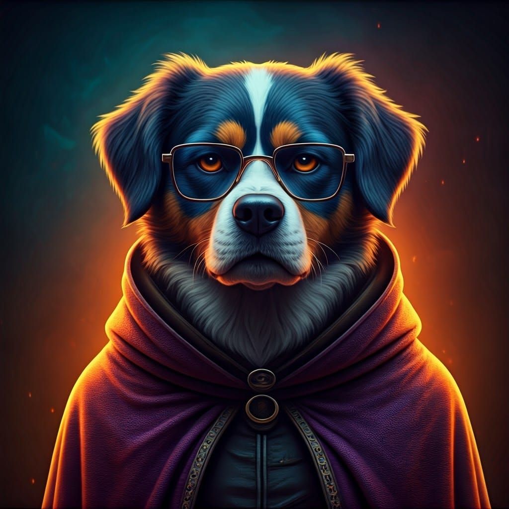 Anthropomorphic Dog with Cloak in Matte Painting Style