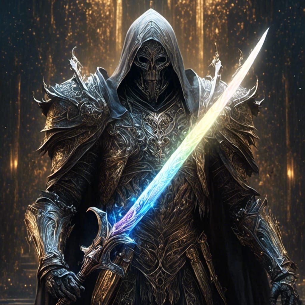 <lora:Elegance:1.0>  Hyperrealistic movie action still of the action hero robotic Android dressed as A Death Knight  holding a glowing....