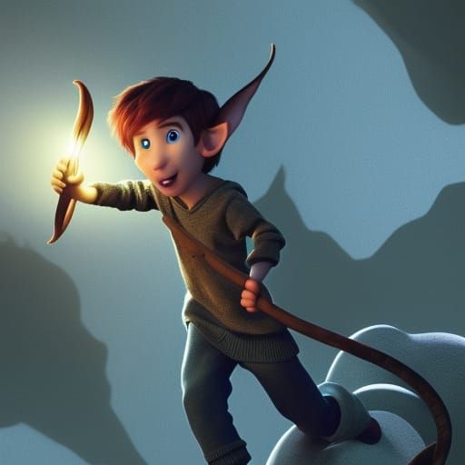 Half elf boy, ragged clothing, dark short hair, staff, rats