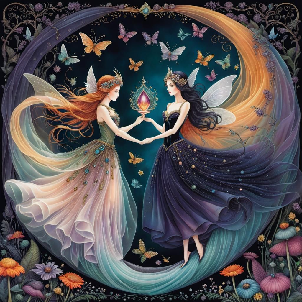 intricately detailed, storybook illustration, dark fairies i...