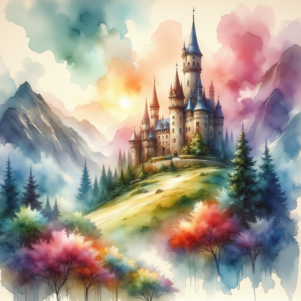 <lora:Ink Wash Paint:1.0> colored ink wash painting. Full screen. Soft focus. Gentle color gradient. Best quality. High-contrast brushstroke...