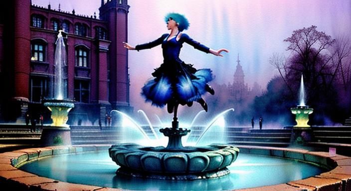(Jump:1.3) : (jumping into water fountain:1.2) epic dreamy e...