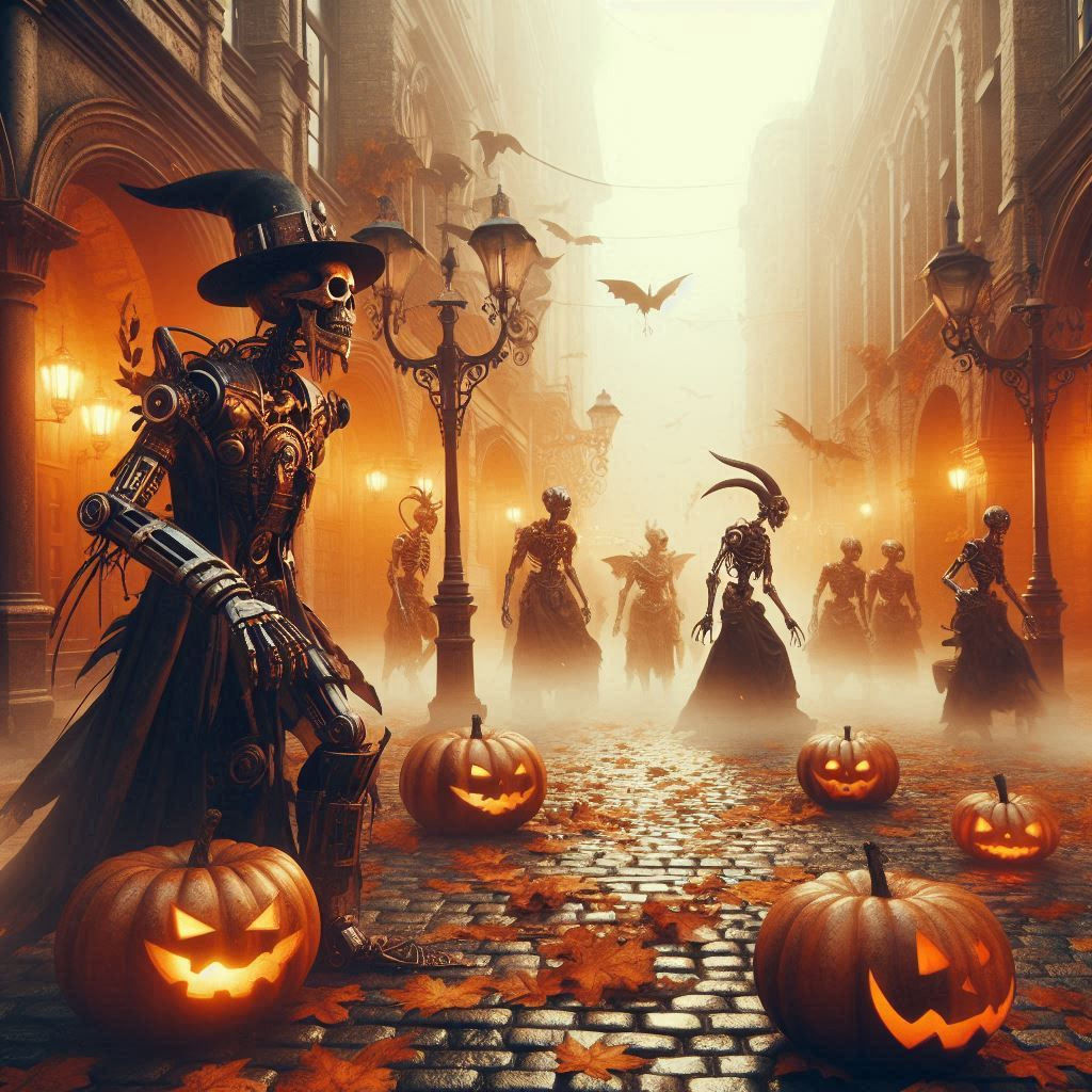 Haloween in the streets of Steampunk City