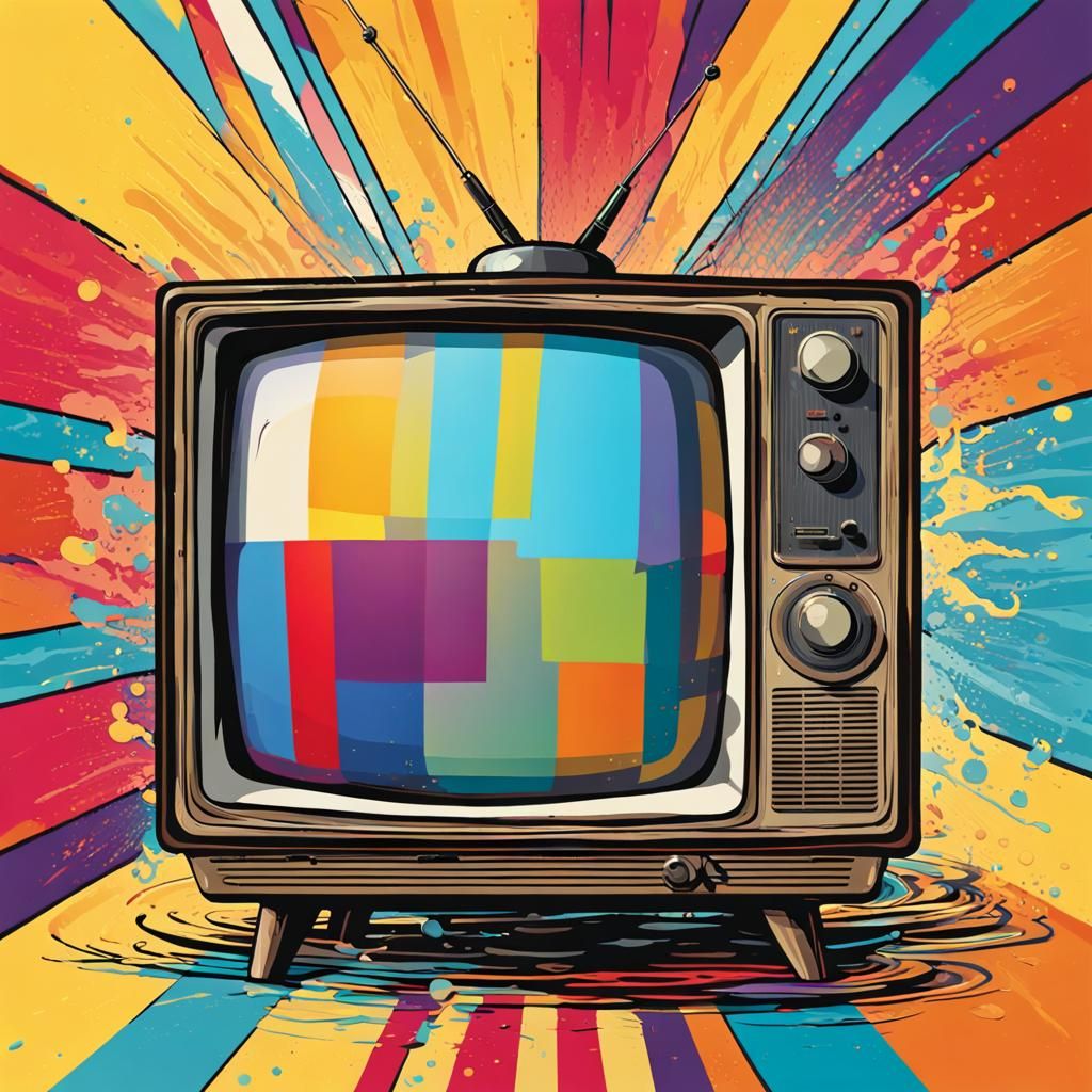 Pop Art Old TV in Cubist Geometric Fauvism