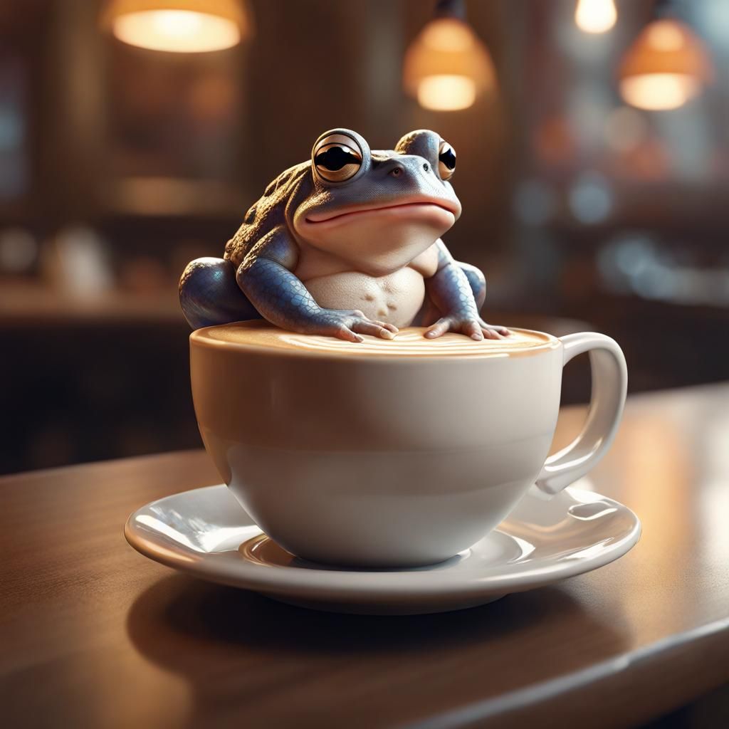 Toad relaxing inside a cappuccino