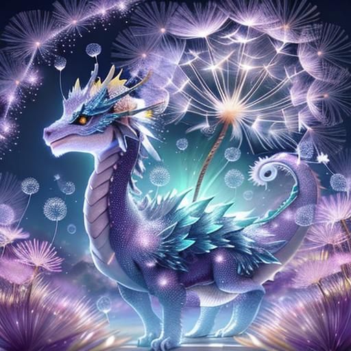 DSv8 - Dreamy dandelion dragon, dazzling dewdrops, dispersed...