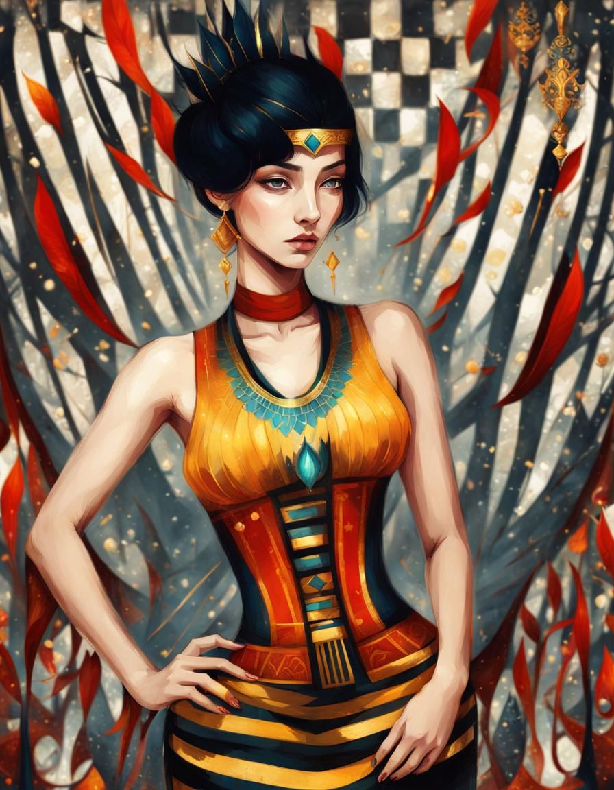 Egyptian Blue Lotus with Golden Hieroglyphics Illustration