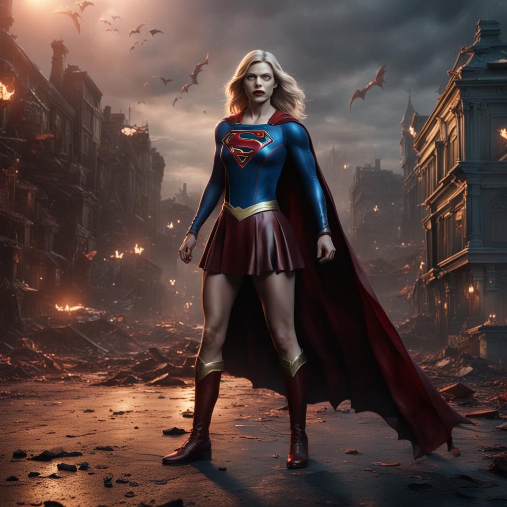 Supergirl dressed up as a vampire