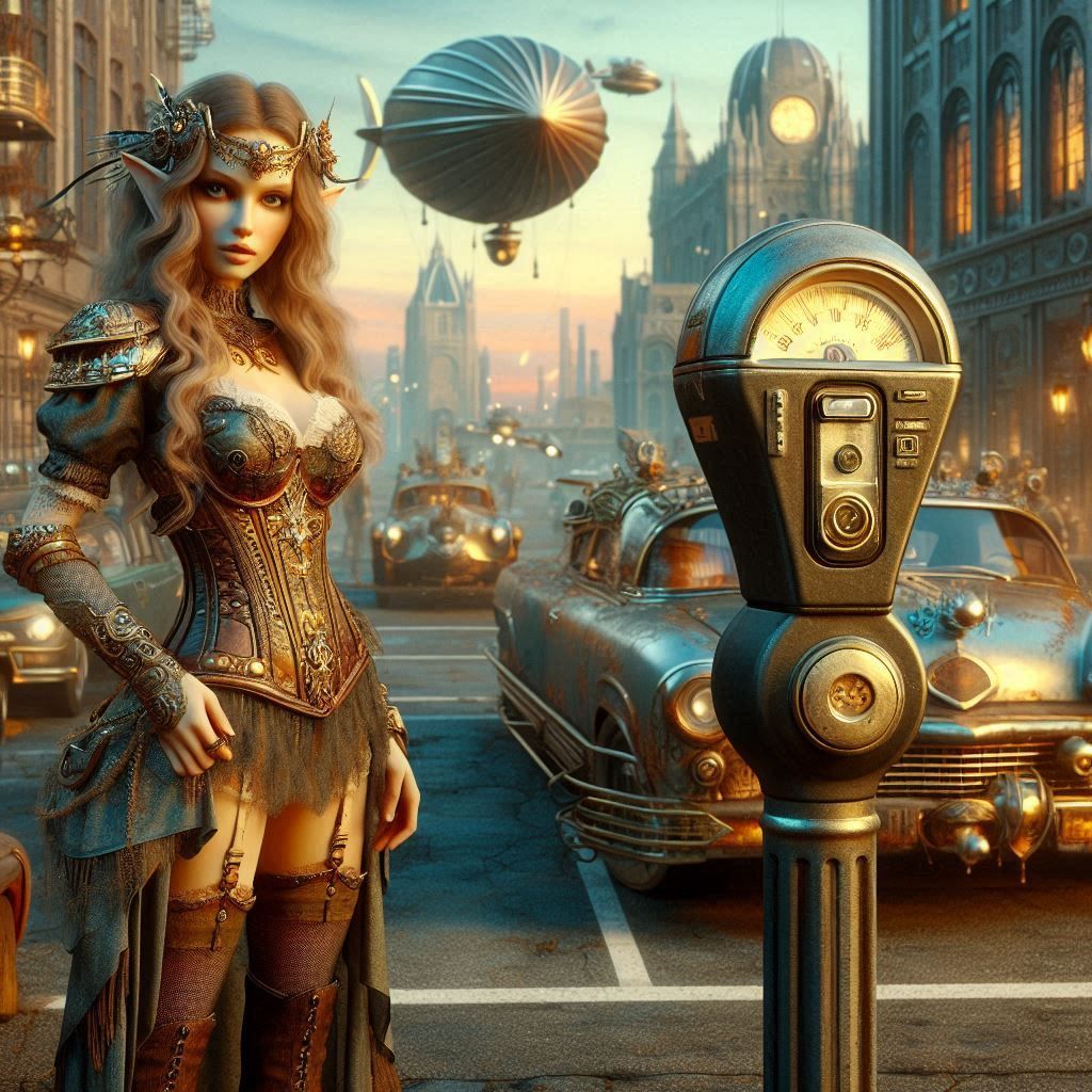 Steampunk elf and parkmeter
