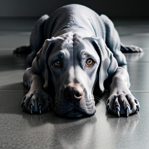 A macro, detailed image of a Weimaraner dog   by @-kitty-
