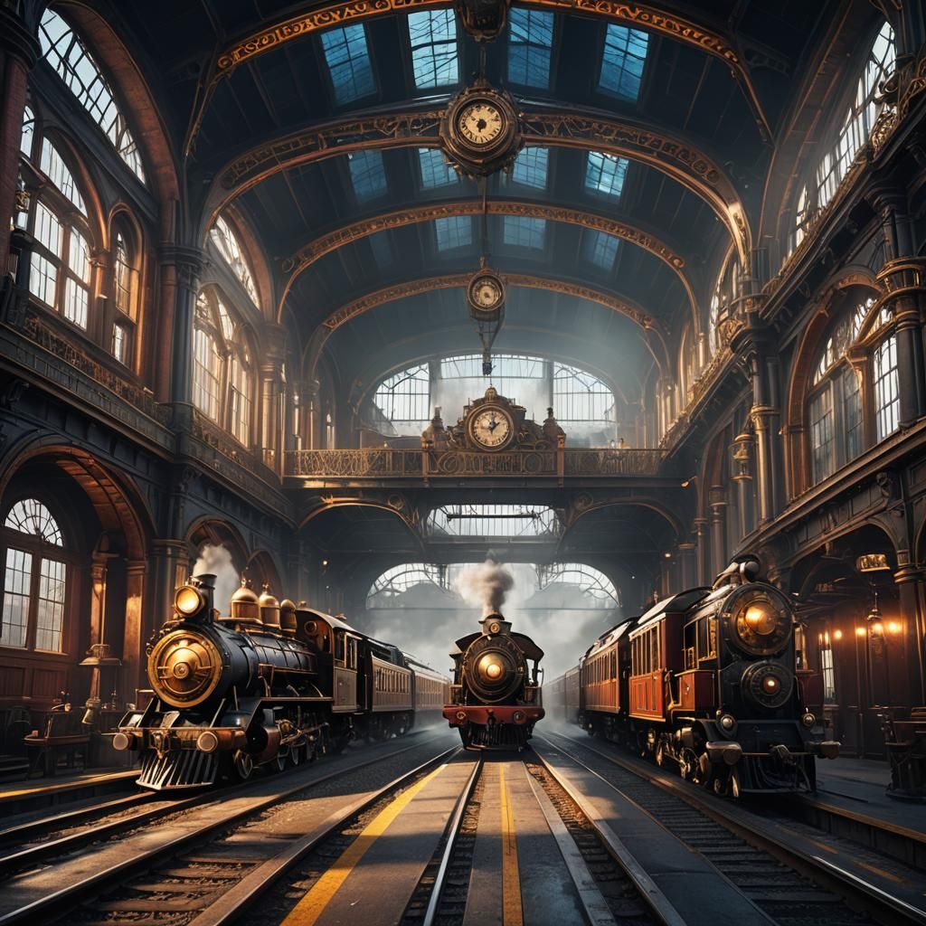 Steampunk train station