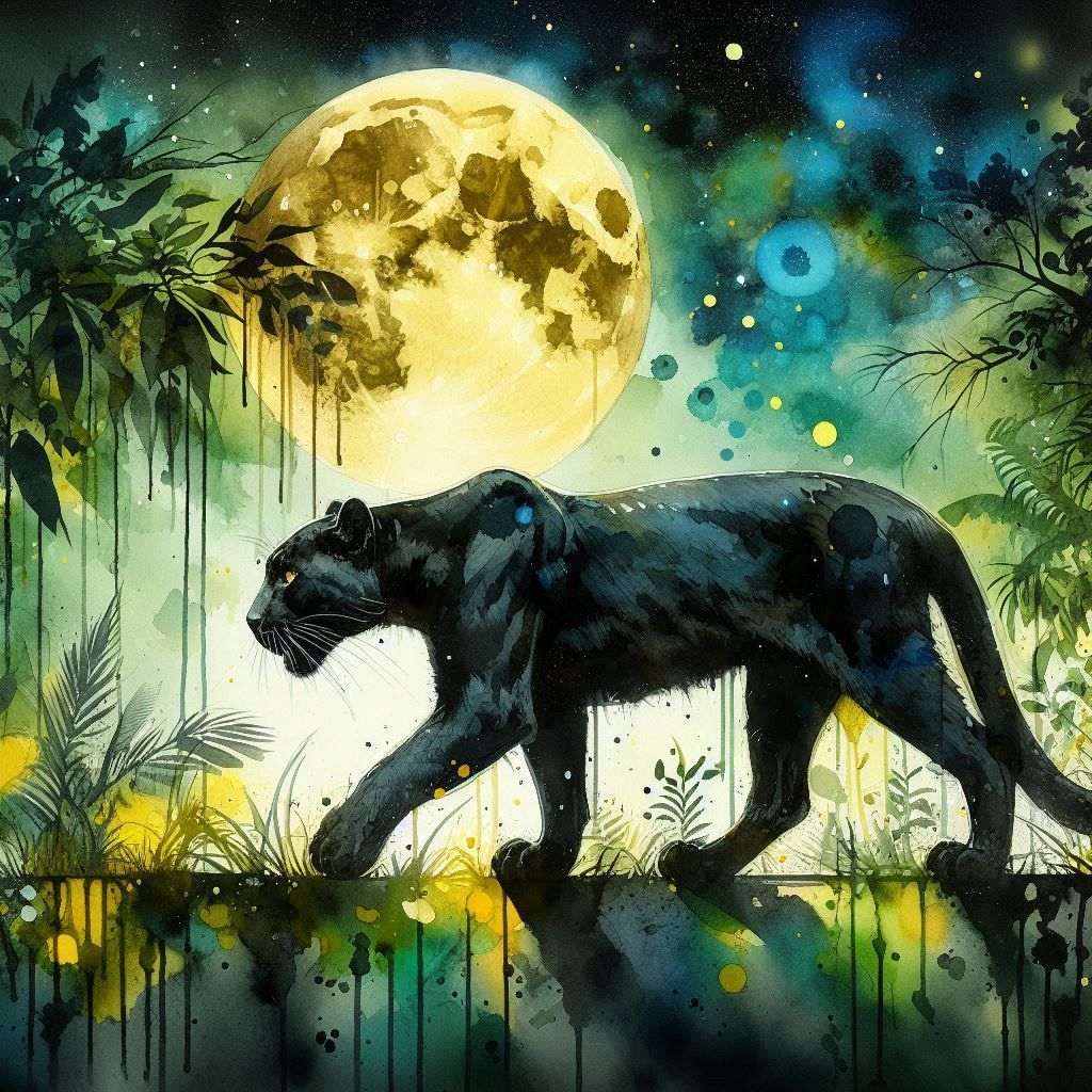 Panther's stroll through the moonlit night
