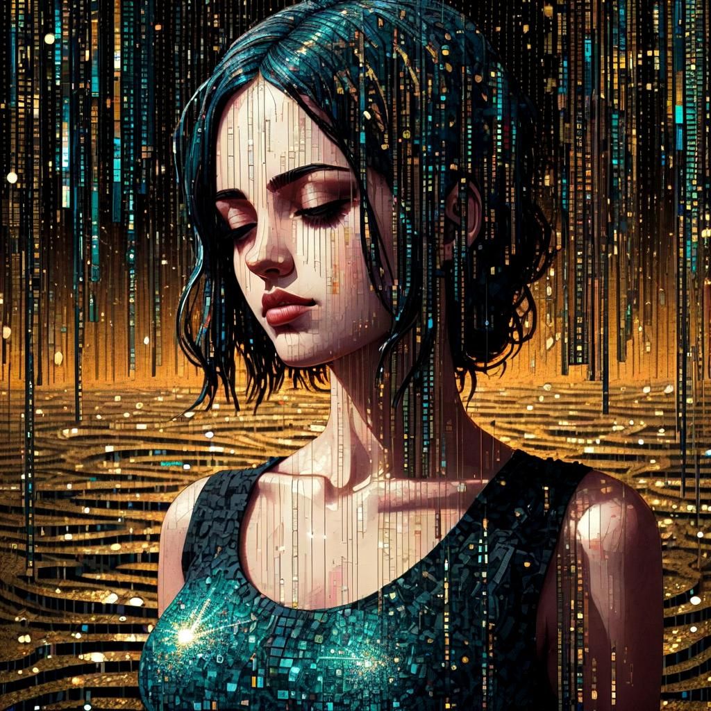 Binary Code Dream, glitchcore, gothic glitter, digital collage, pixelscape, James_R_Eads  by @xtough 