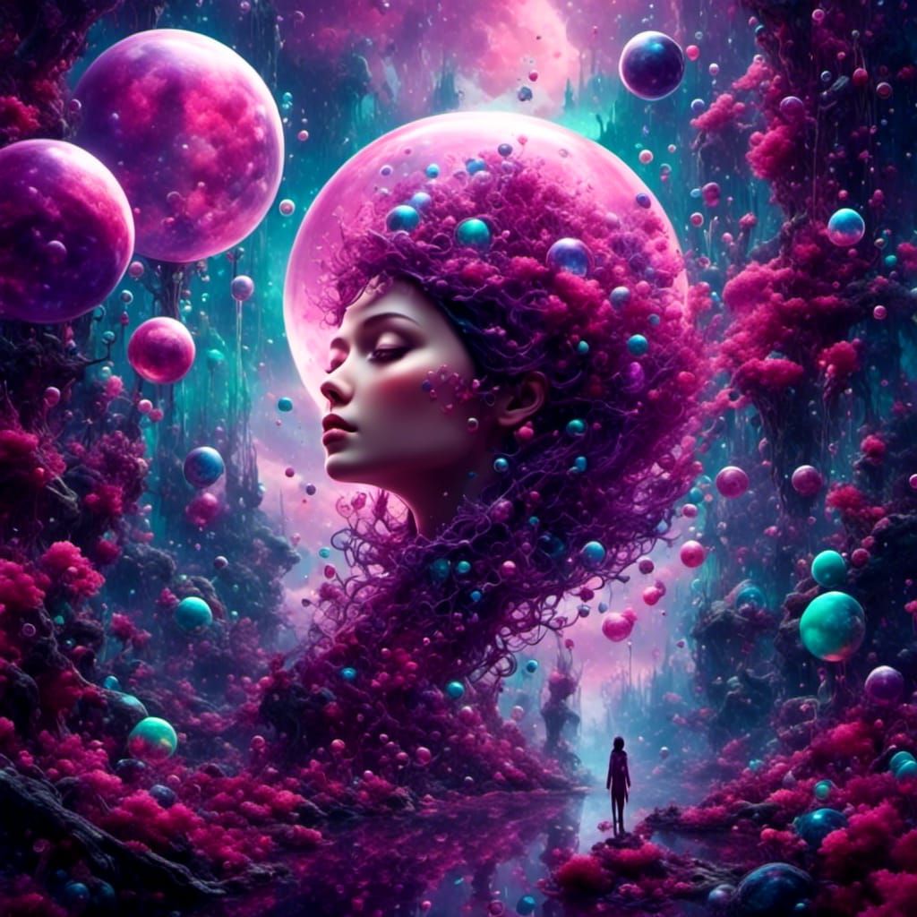 Cosmic Dreamscapes in Vibrant Purple and Teal