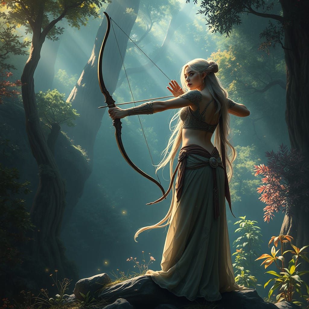 Ethereal Forest Archer in Mystical Attire