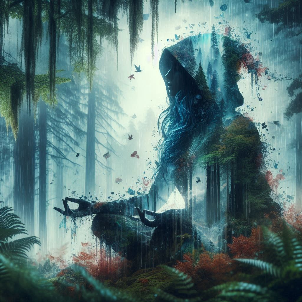 double exposure beautiful fantasy DALL-E 3 portrait landscape..