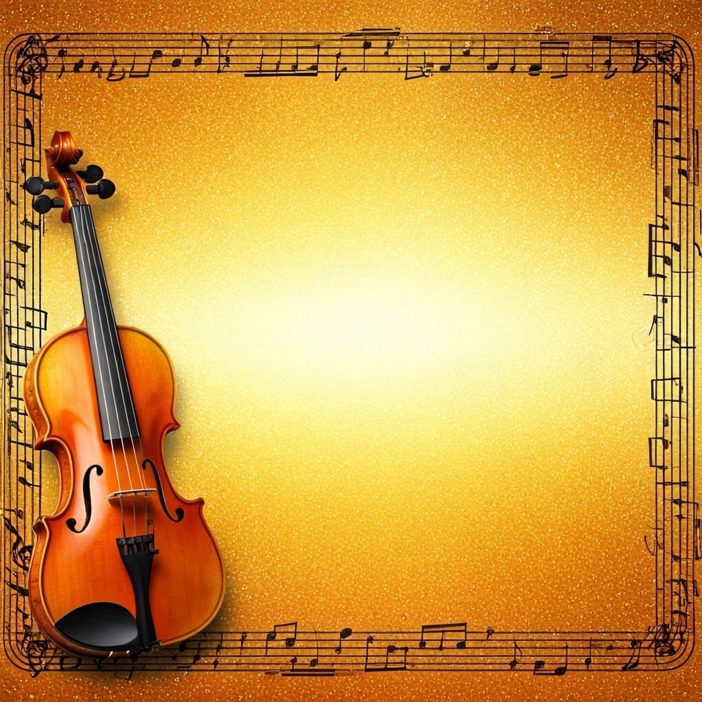 Golden Violin with Musical Notes in Art Nouveau Style