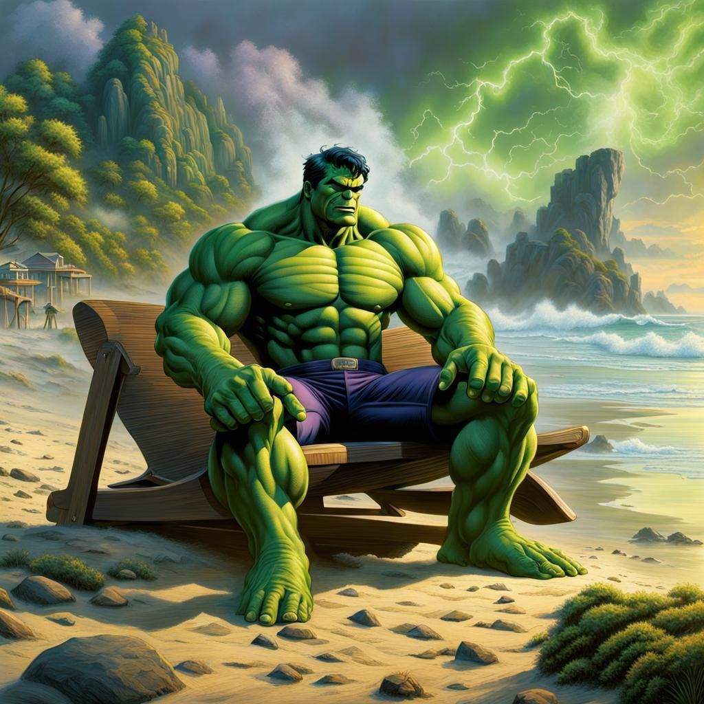 The Hulk Relaxing on the Beach  by @Morrigan Austin