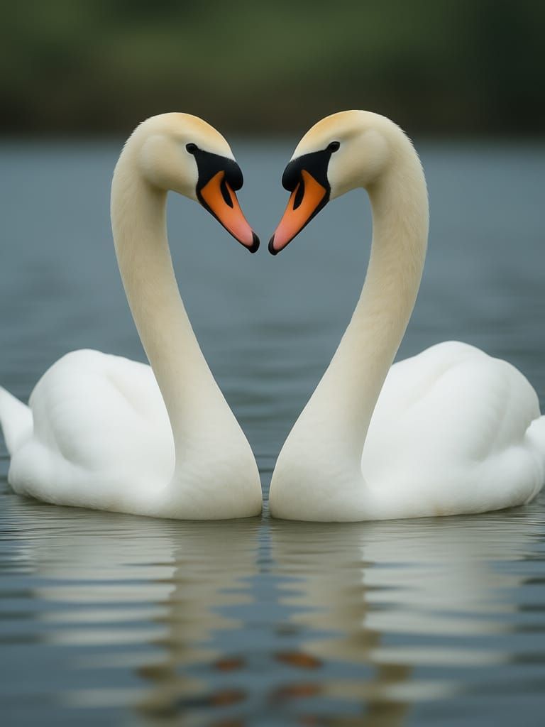 2 swans close together on a lake. holding their necks and heads in the shape of an uterus with 2 fallopian tubes