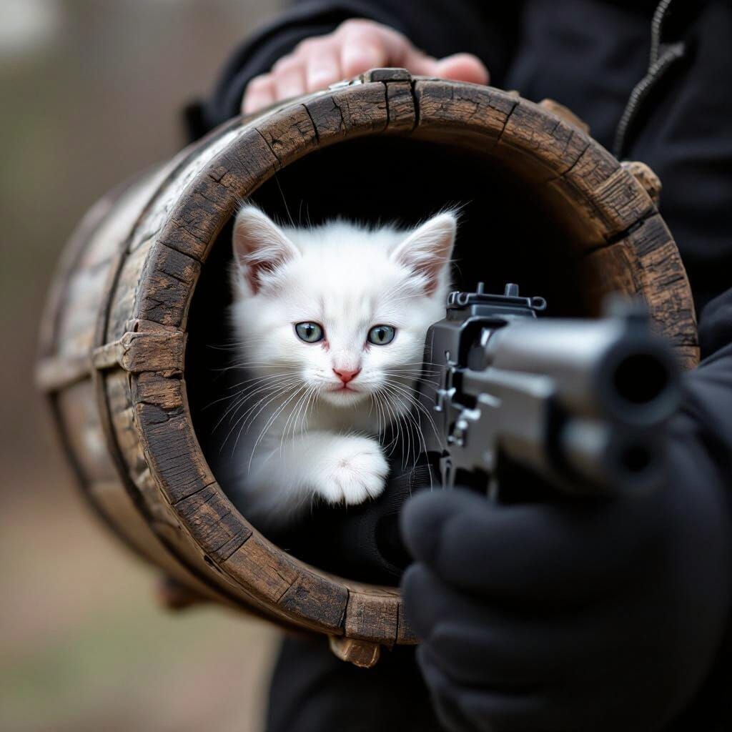 Kitten Peeks Out of Gun Barrel