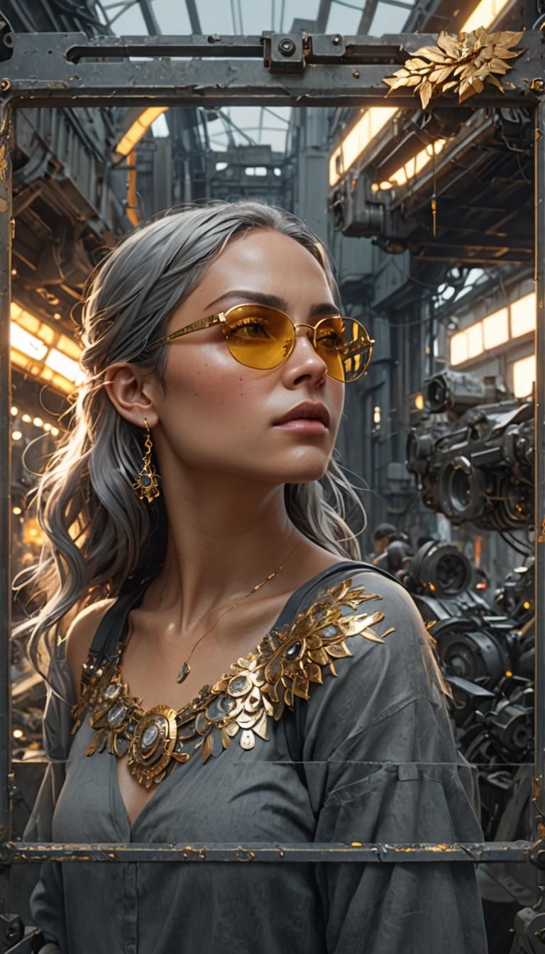 post apocalypse portrait of a beautiful woman wearing soft g...