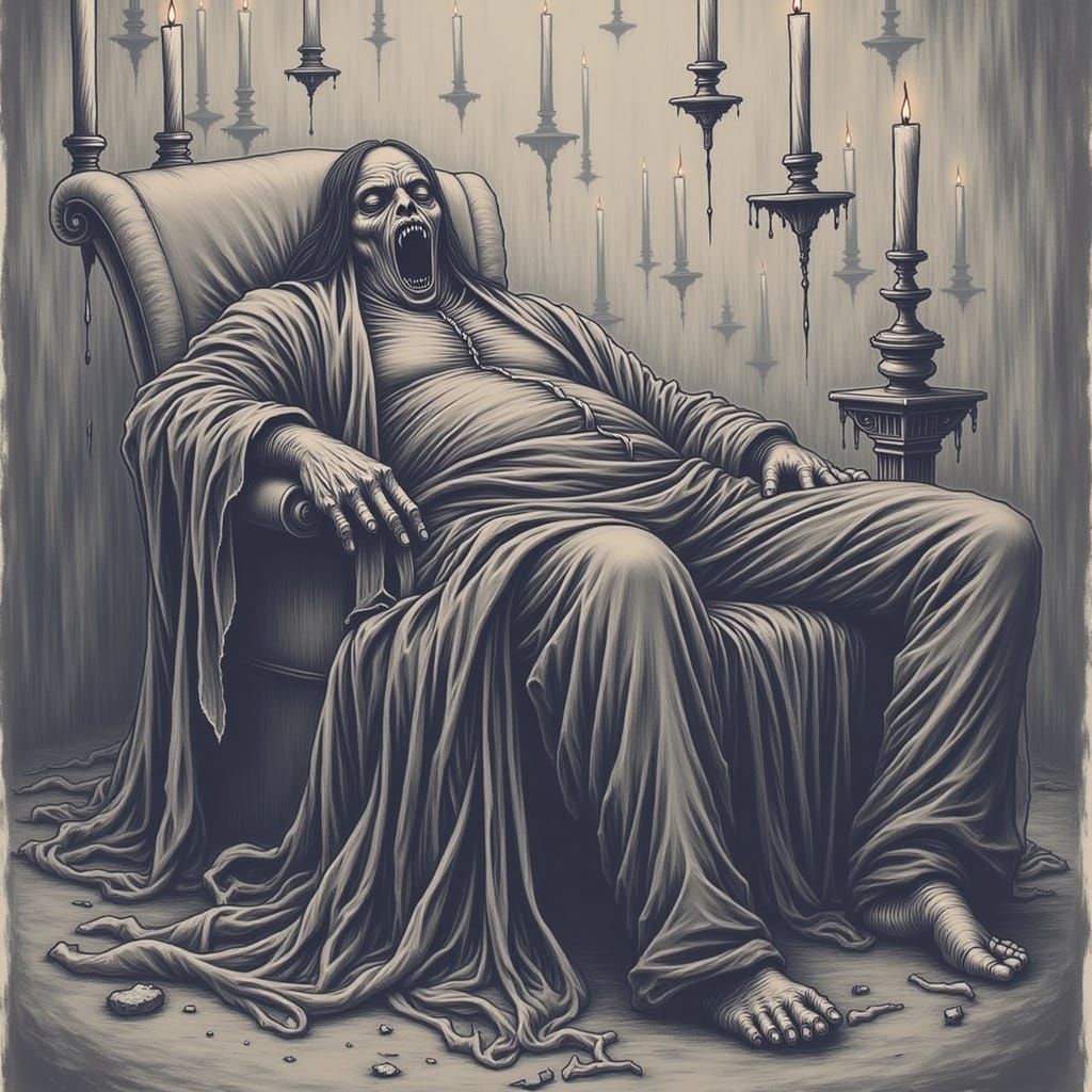 <lora:Nasty sketchbook:1.0> Dark surrealism : sketch : fat grand cadaver