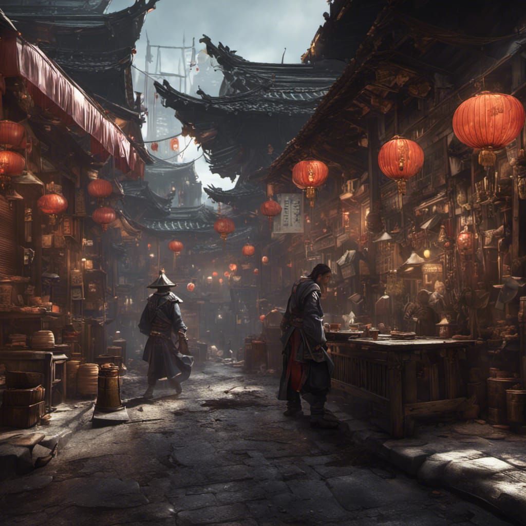 Street samurai browsing stalls 8n chinatown  by @Shadaar