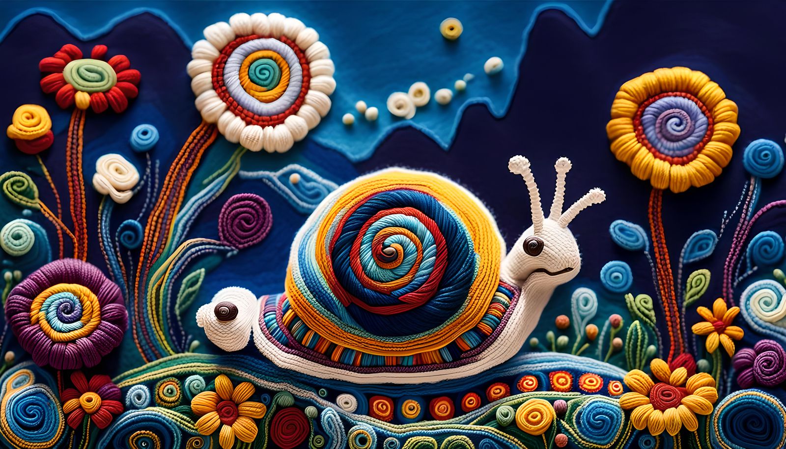 snail; yarn painting  by @Josh