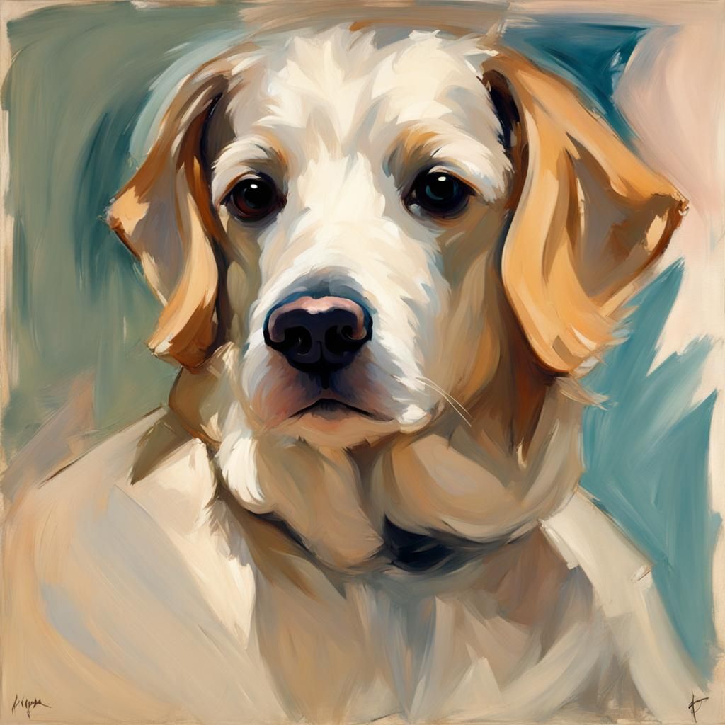 Style of John Singer Sargent, portrait of Nana the dog