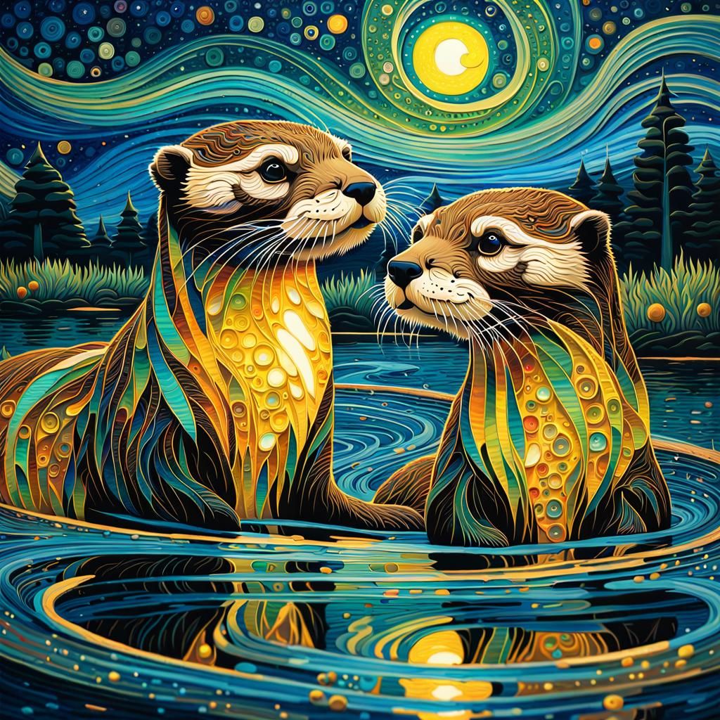 Otters at Night  by @toheitka