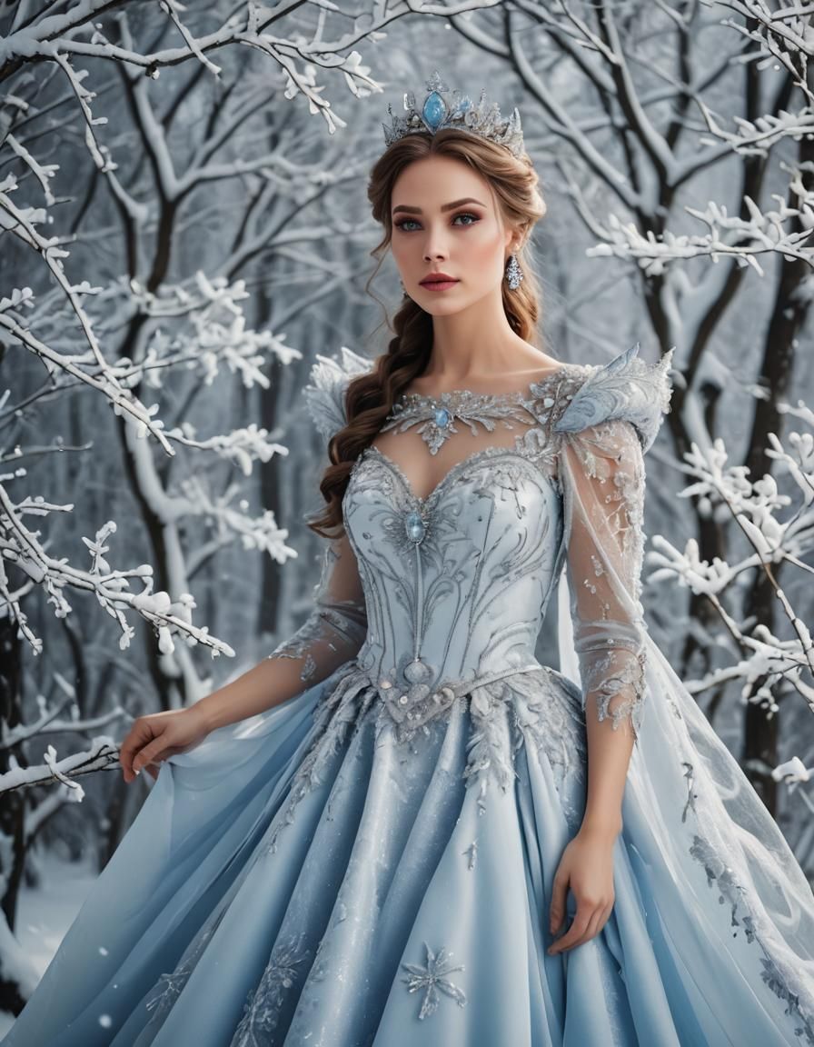 A beautiful young woman in a luxurious dress like the Snow Q...