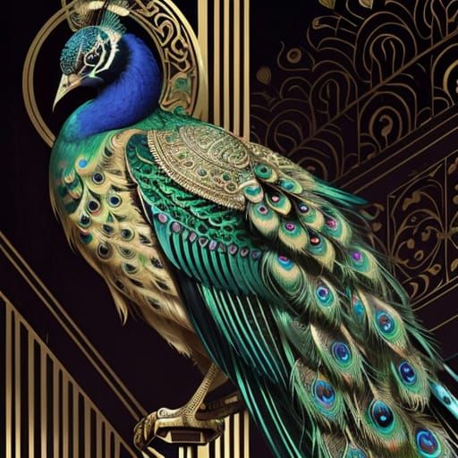 Art Deco Peacock on Gilded Perch