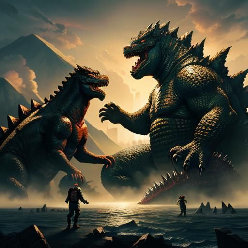 Sushi monster fighting Godzilla