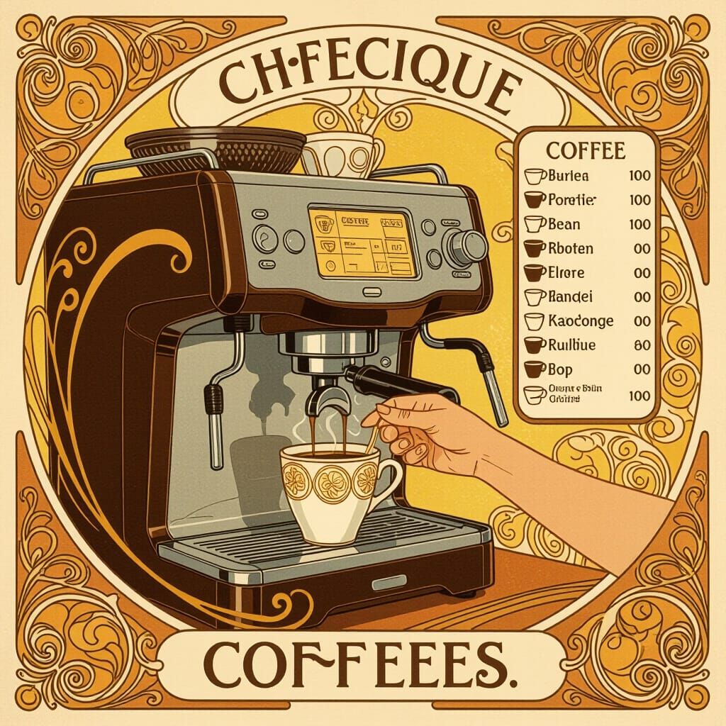 Art Nouveau Coffee Machine with Menu Display