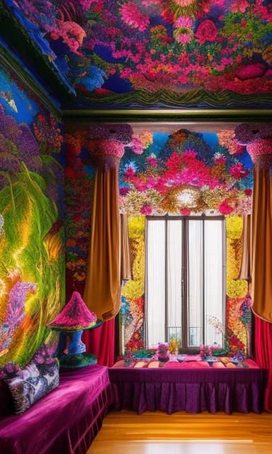 room of Embroidered and crochet Lace Lizards , colorful ink ...