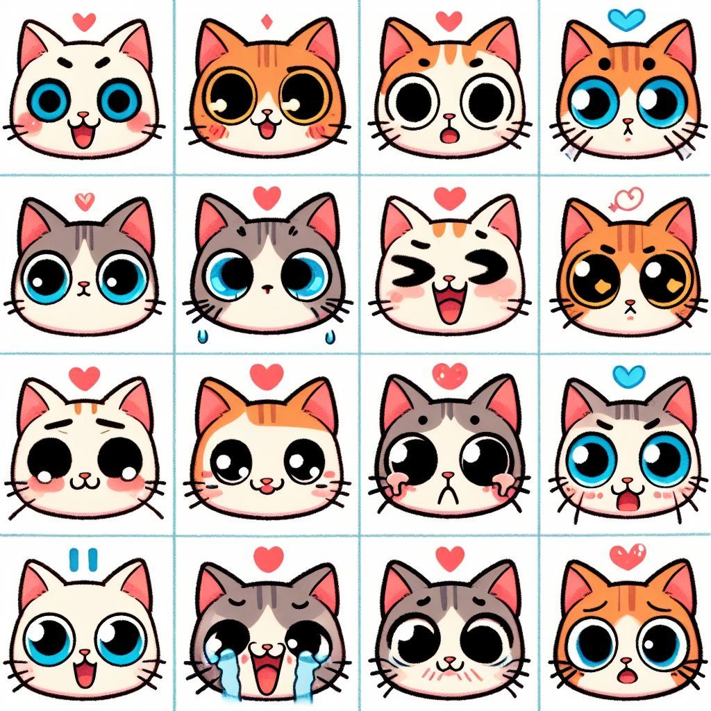 Kawaii Cat expression model sheet