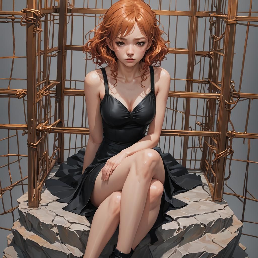 masterpiece, distinct, highres, tall, sit, cage, 1girl, asia...