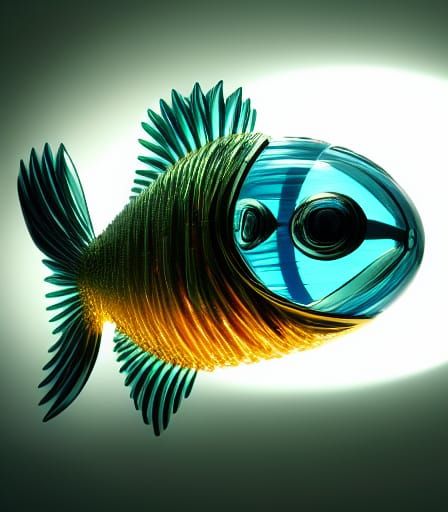 Alien Fish Encased in Crystal Amber