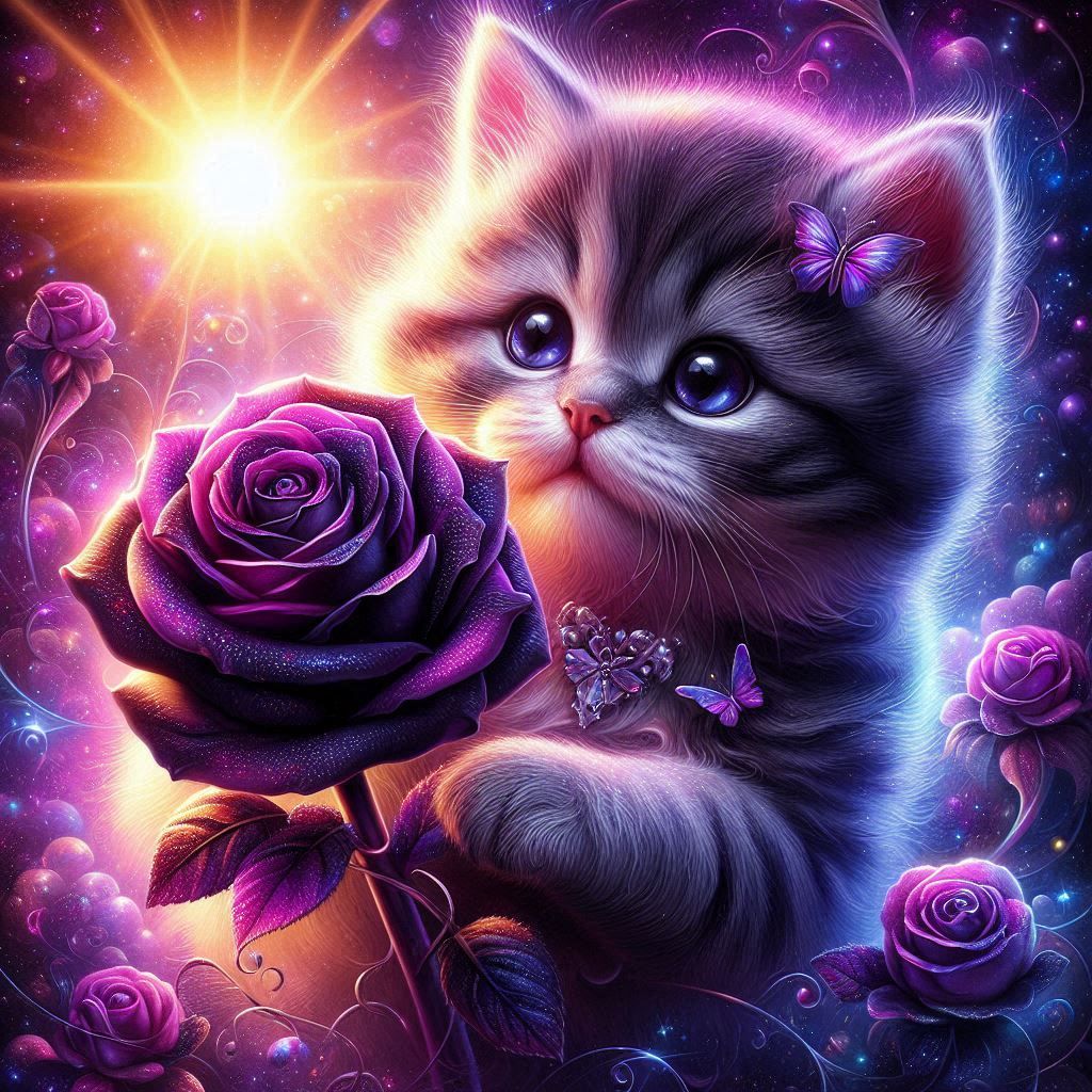 kitten and a rose
