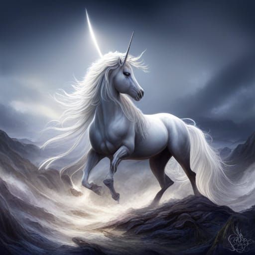 White unicorn, very beautiful,amazingly hyperdetailed, hyperrealistic ...